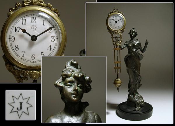 ∇花∇19世紀「ユンハンス」ブロンズ女神像振り子置時計 可動品