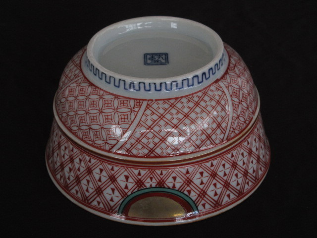 5客セット Antique Shop Soukodo 染付蓋付飯茶碗 藍九谷 赤絵金襴