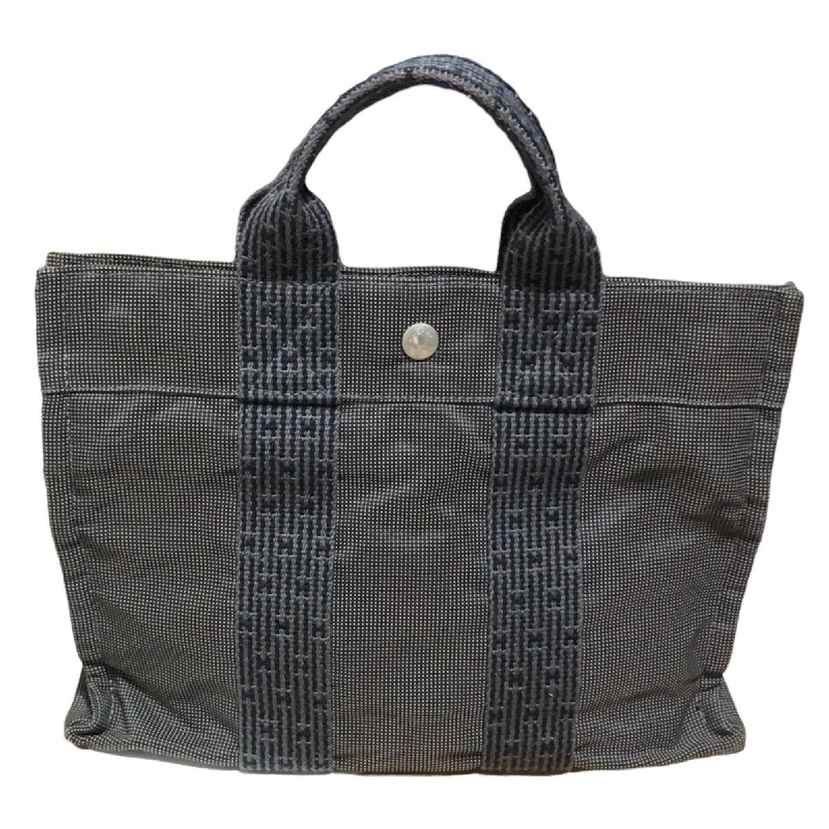 HERMES トートバッグ ブラック キャンバス レザー HERMES エルメス エールライン キャンバス 黒