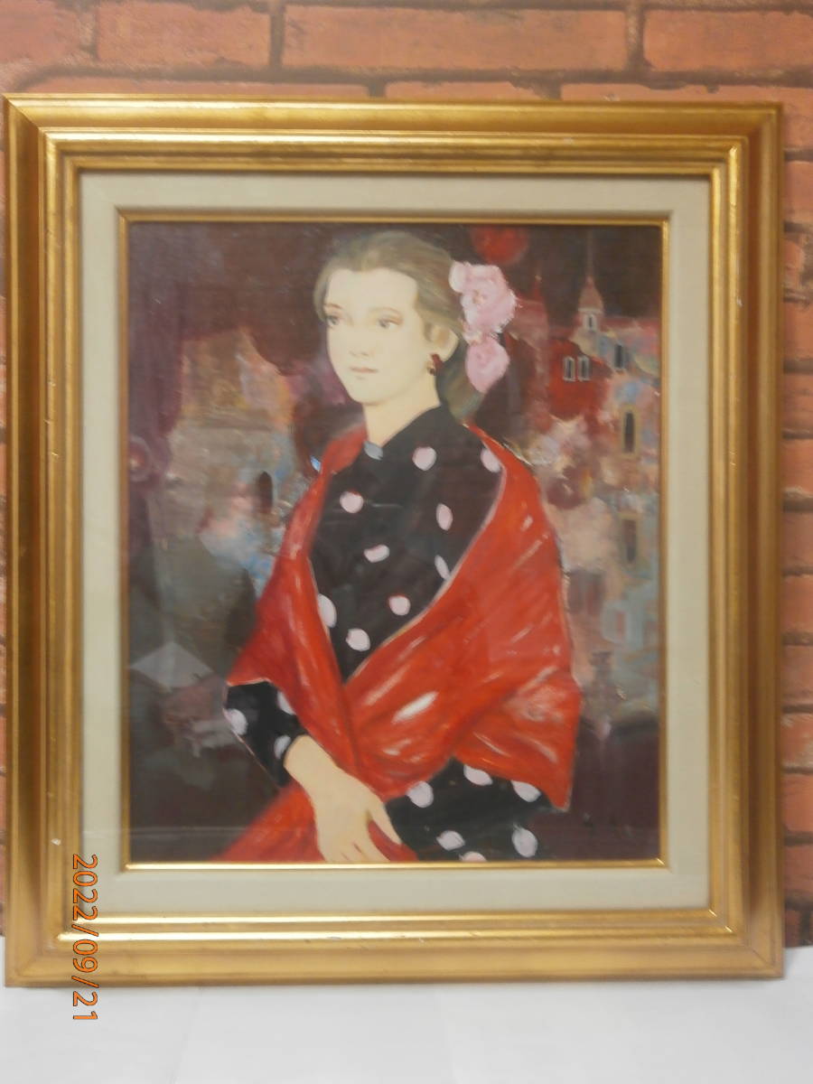 中島裕子 真作 油彩「赤いハット」画寸16×23cm SM 京都府出身 画家