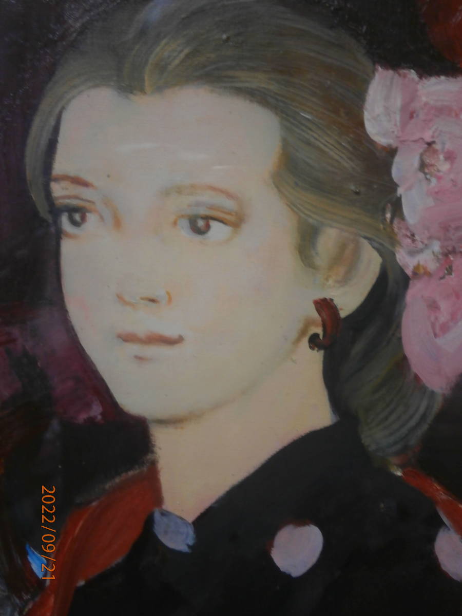 中島裕子 真作 油彩「赤いハット」画寸16×23cm SM 京都府出身 画家