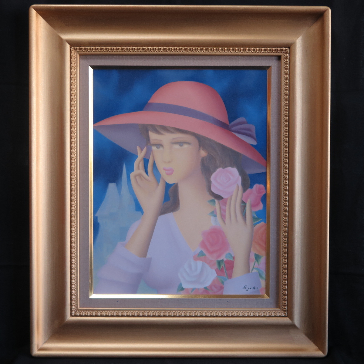 WISH】○安食一雄 二科会会員 油彩 6号 「ばら」共シール [真作保証