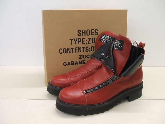 数量限定，安い 2-0928A∞ CABANE de ZUCCa サイズ表記L ZIPUP ジップ 牛革 レザー 保存箱付 ブーツ レッド カバンドズッカ 202247
