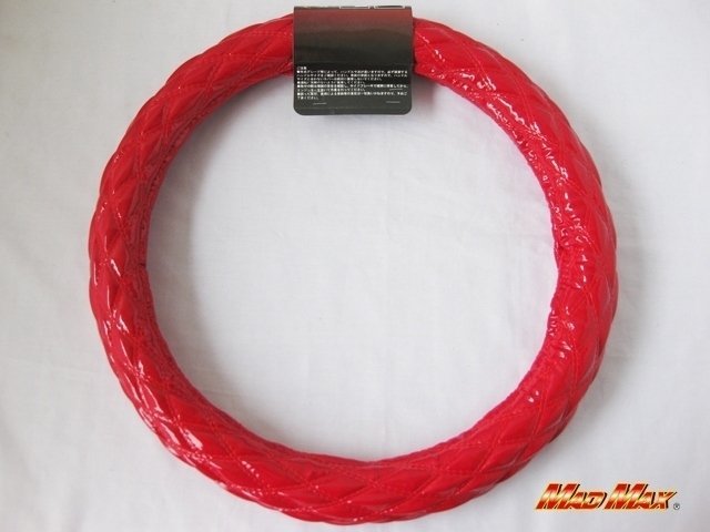 【送料800円】トラック用品 国産 エナメル レッド/レッド ダブルステッチ ハンドルカバー 2HLサイズ/ステアリングカバー ダブルステッチ エナメル ハンドルカバー + 2HS ベストワン