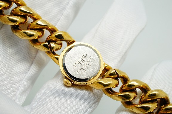 I141○作動良好 SEIKO セイコー 金文字盤 ラウンド型 1E20-0080  