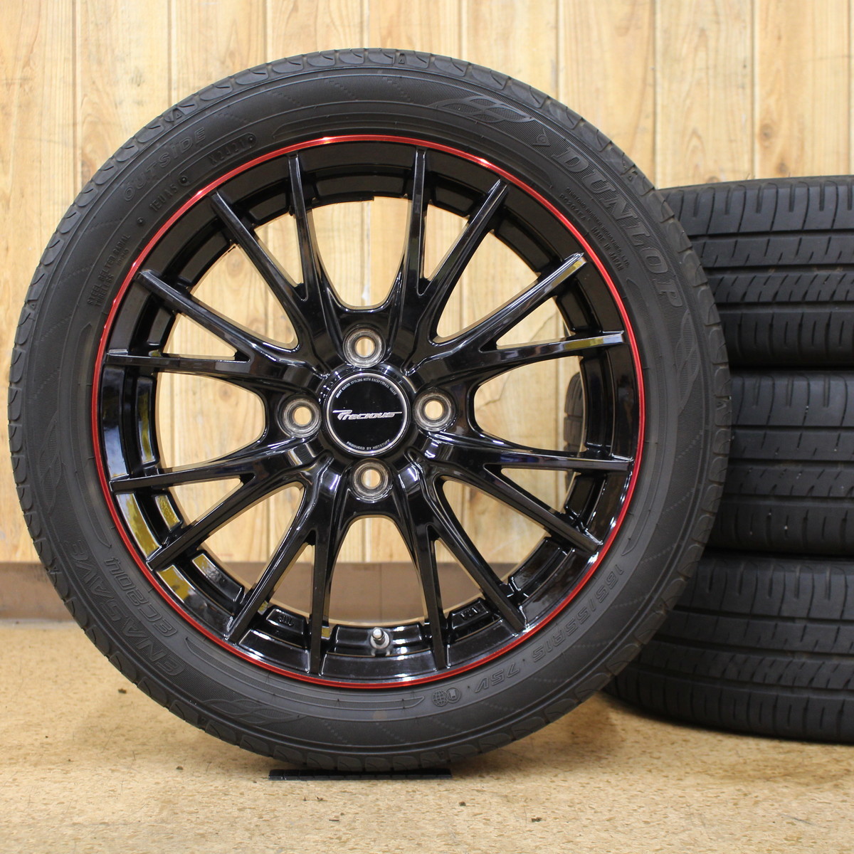 ムーヴ スペーシア ウェイク N-BOX デイズ タント ワゴンR ラパン等 プレシャス ブラック/レッド 15インチ 165/55R15 タイヤ 4本SET