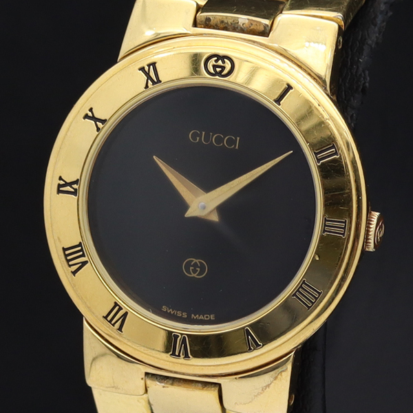 品】GUCCI 腕時計 ゴールド 黒盤 3300L レディース グッチ 稼動品