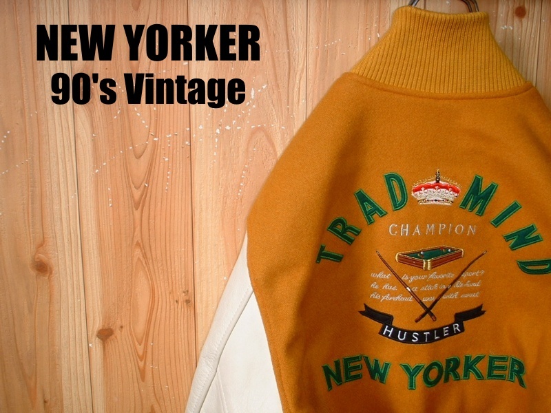 90sビンテージNEW YORKER本革レザー袖革スタジャン美品M正規Legend 