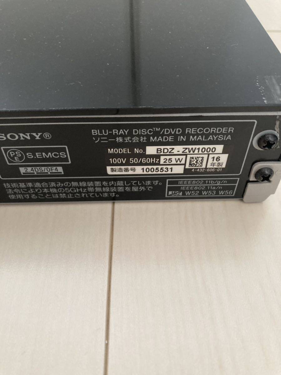 【中古】SONY BDZ-XW1000 SONY ブルーレイ ブルーレイディスクレコーダー ジャンク品 ソニーブルーレイレコーダー 動く