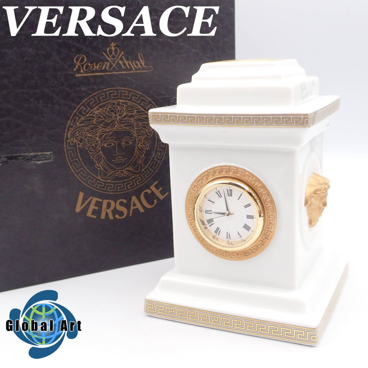 い09110【美品】VERSACE ヴェルサーチ/ローゼンタール/クオーツ/置時計