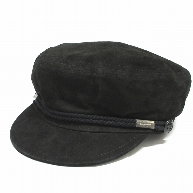  サンローラン パリ SAINT LAURENT PARIS スエード レザー マリン キャップ キャスケット 帽子 ラムスキン ロゴ金具 557058 S 黒 １(その他)｜売買されたオークション情報、yahooの商品情報をアーカイ 女性用