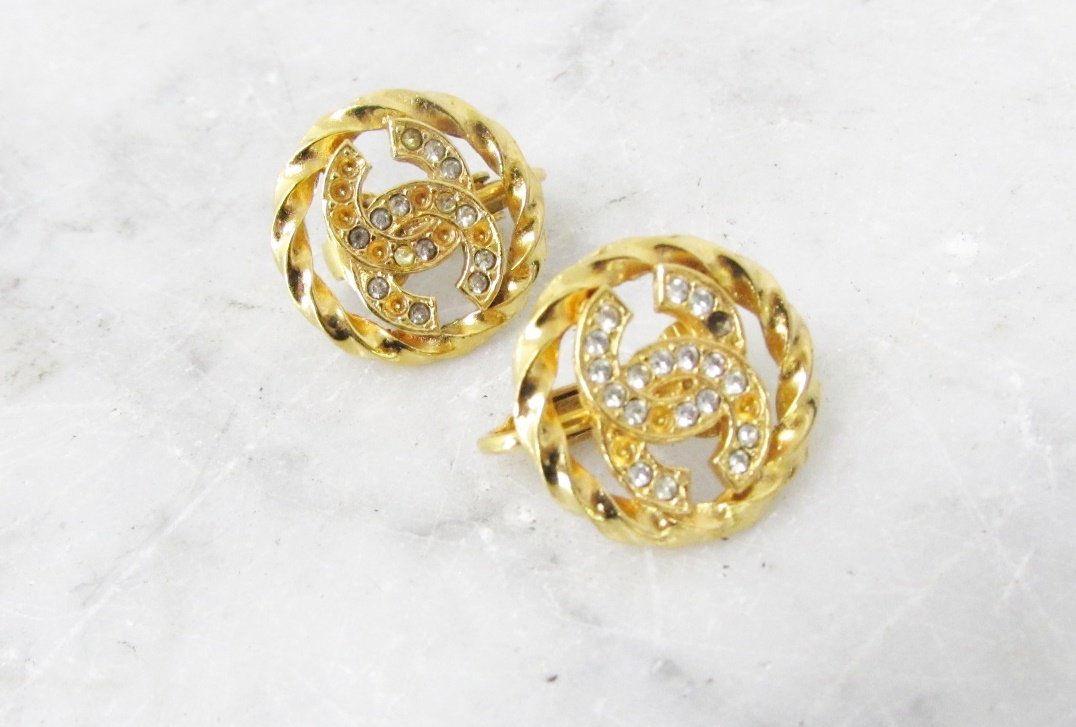 ☆ CHANEL シャネル ラインストーン ココマーク イヤリング ☆中古