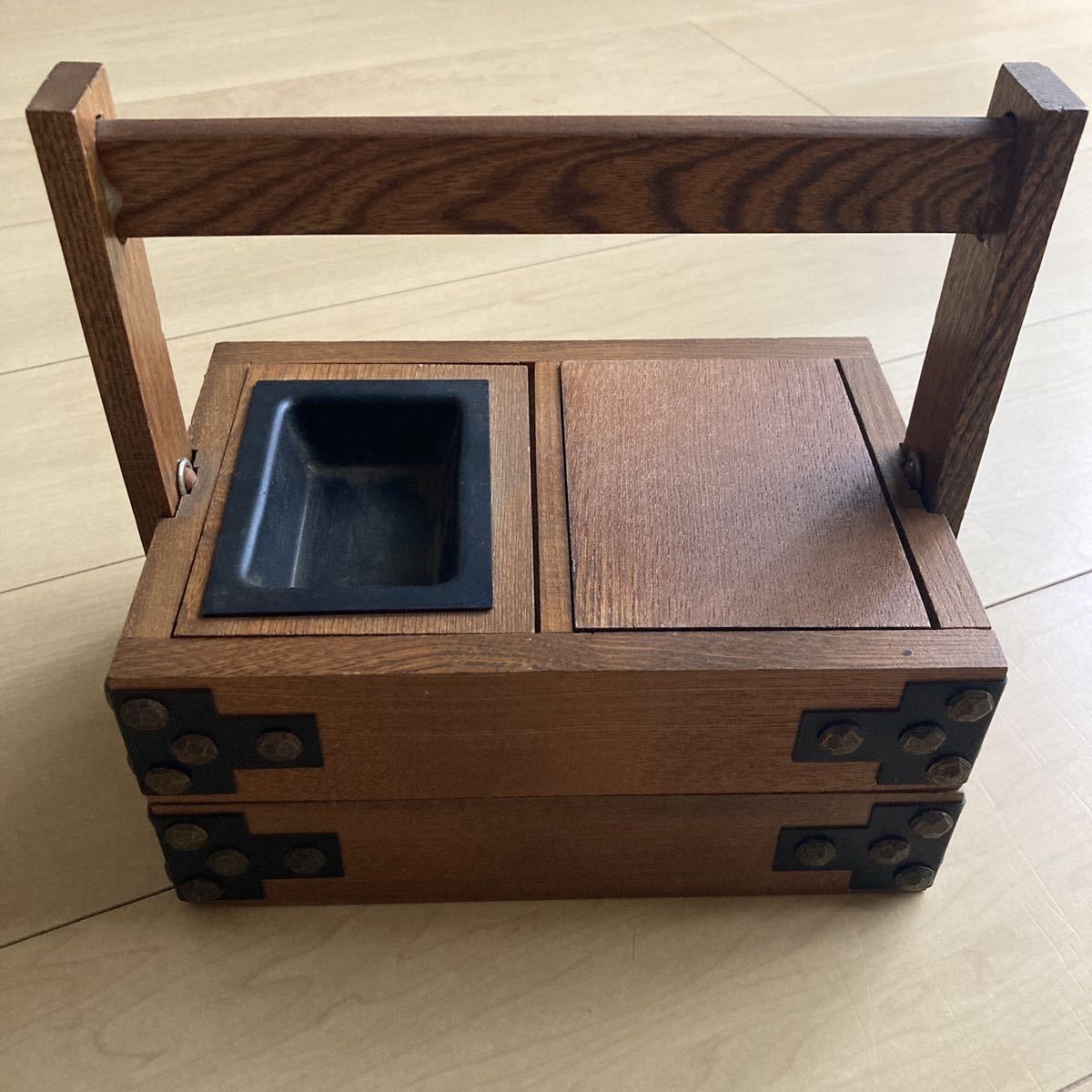 【昭和レトロ】 木製煙草盆・キセル付 キセル タバコ盆 セット キセル用 灰皿 煙草盆 木製 昭和レトロ 二段式