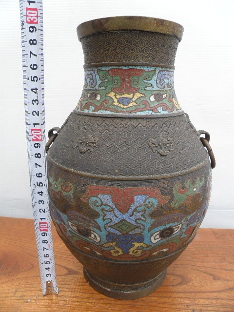 七宝焼 中国古玩 唐物 花瓶 花器 骨董 壷 銅製花瓶 壺 古七宝 時代物 