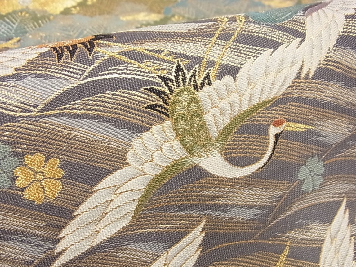 着物屋こころ□六通柄袋帯 花真珠 群れ鶴 金糸 引箔 正絹 逸品 B 