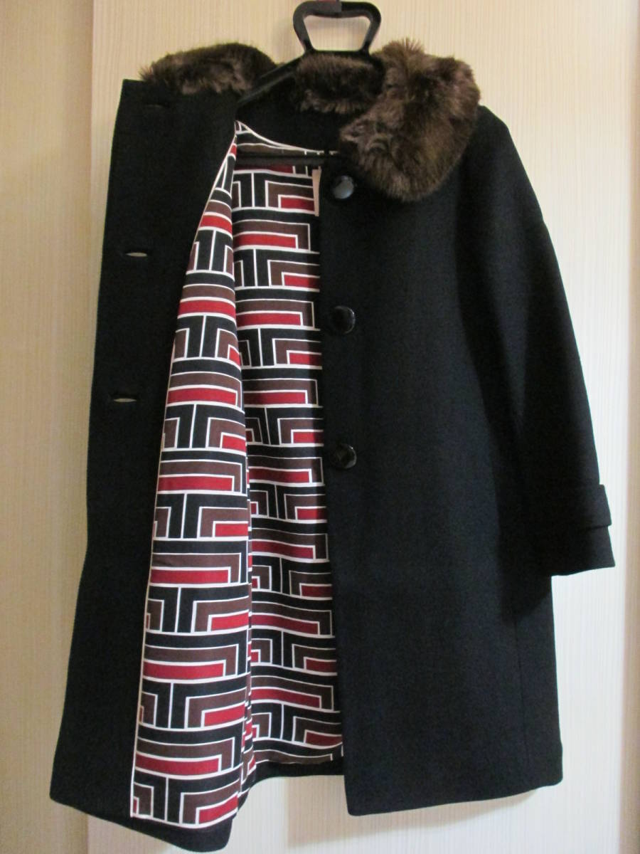 ◇新品◇kate spade ケイトスペード ファー付ウールコート 黒