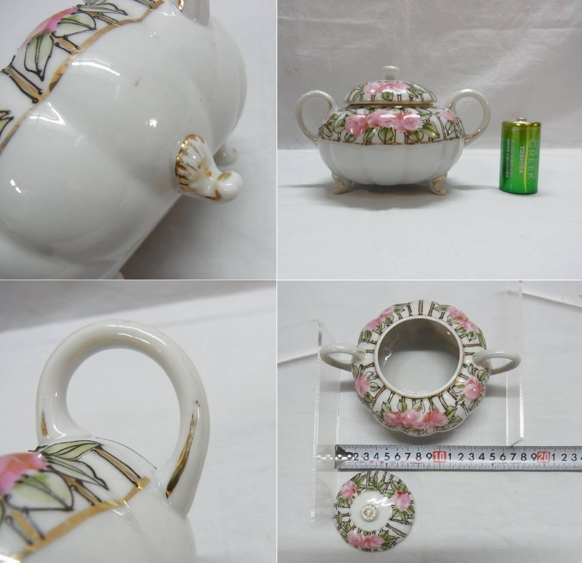 A オールドノリタケ ライジングサン 印 シュガーポット 金彩 バラ 陶器