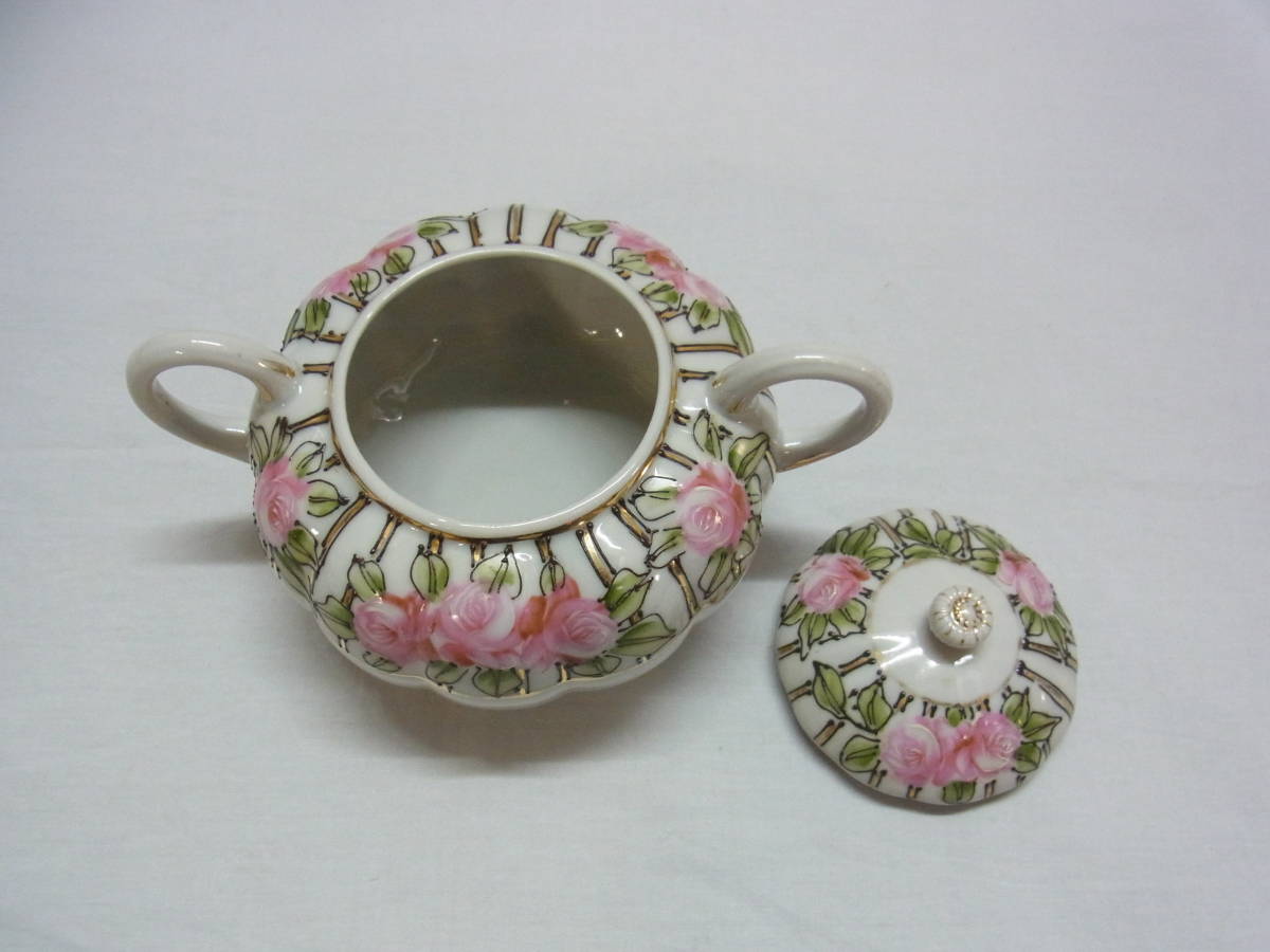 A オールドノリタケ ライジングサン 印 シュガーポット 金彩 バラ 陶器