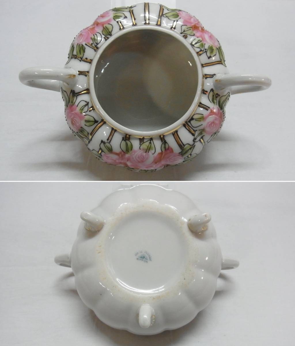 A オールドノリタケ ライジングサン 印 シュガーポット 金彩 バラ 陶器