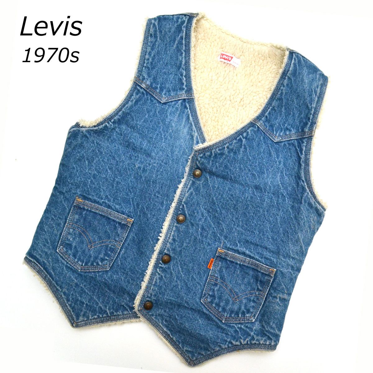 お得，限定セール Levis リーバイス 米国製 70ｓ ヴィンテージデニムベスト 内ボア MADE IN USA Mサイズ オレンジタブ M374222(Mサイズ)｜売買されたオークション情報、yahooの商品情報をアーカイブ公開 - オークファン Mサイズ