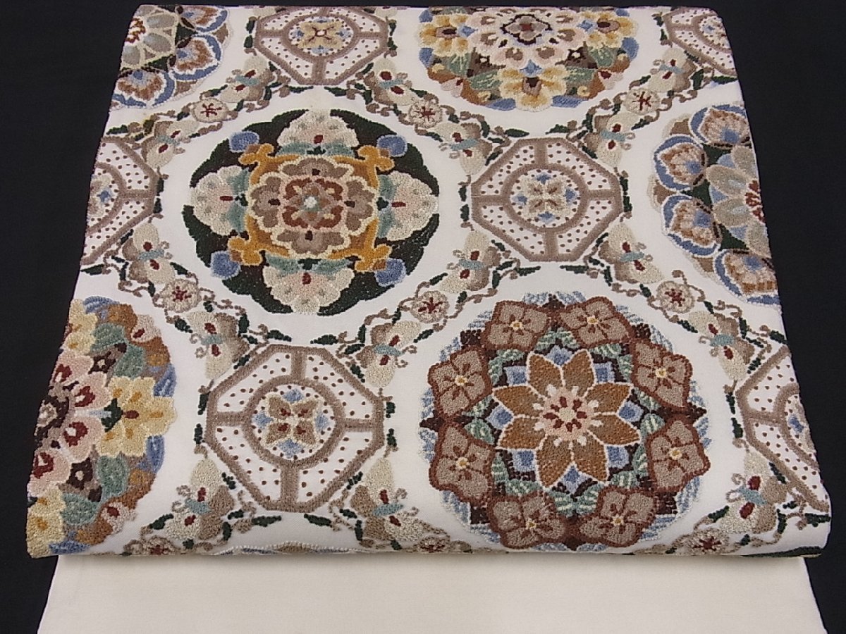 着物屋こころ□太鼓柄袋帯 中国三大刺繍 総相良刺繍 蜀江花文 正絹 