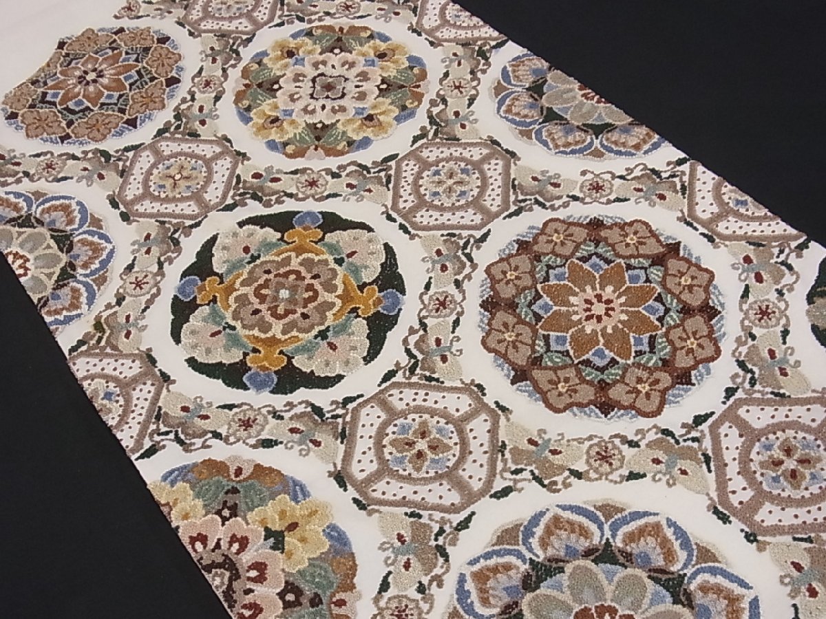 着物屋こころ□太鼓柄袋帯 中国三大刺繍 総相良刺繍 蜀江花文 正絹 