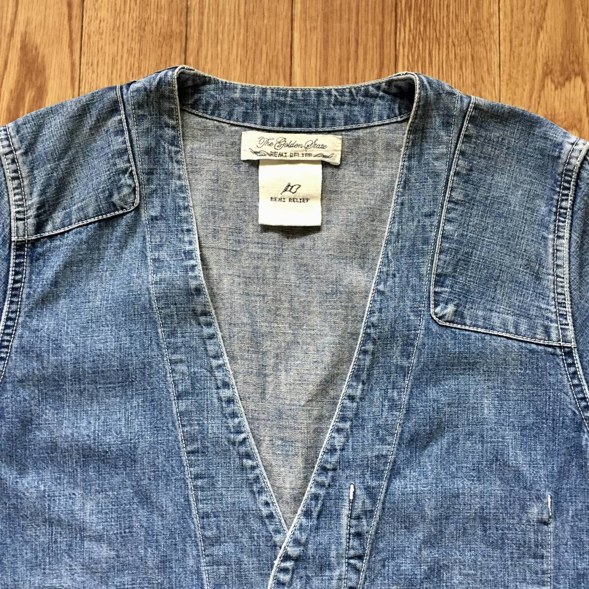 美品 REMI RELIEF No collar Denim Jacket レミレリーフ ノーカラー 