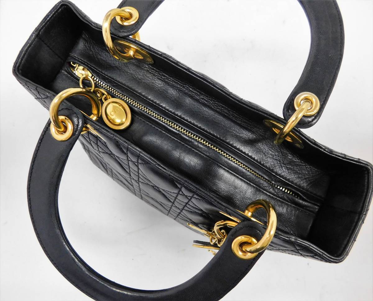クリスチャンディオール カナージュレディディオール レザーハンドバッグ ブラック Christian Dior クリスチャンディオール ☆ Lady Dior レディ