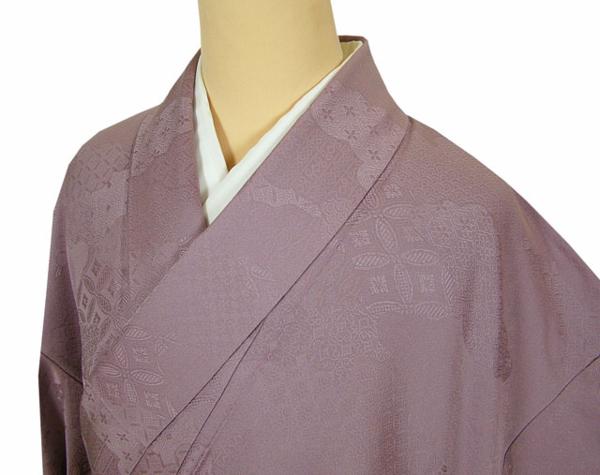 美品☆渋京藤色 紋意匠 色無地 正絹☆3395 袷 藤色 【公式通販】