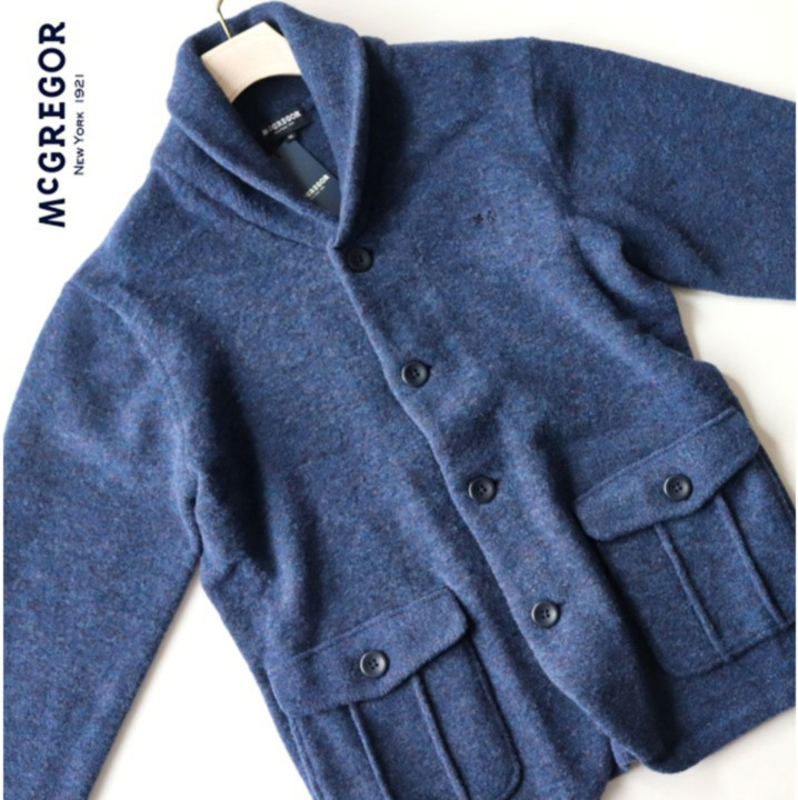 33，000円新品タグ付き【McGREGOR マックレガー】ウールふっくら起毛ショールカラー ニットジャケット 紺 M v1218