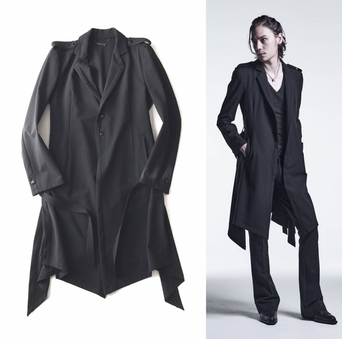 2026，新作 21AW/ kiryuyrik トリミング フレアジャケット コート ロング BLACK 定価69 300円 税込 GalaabenD NO ID.(Lサイズ)｜売買されたオークション情報、yahooの商品情報をアーカイブ公開 - オークファン Lサイズ