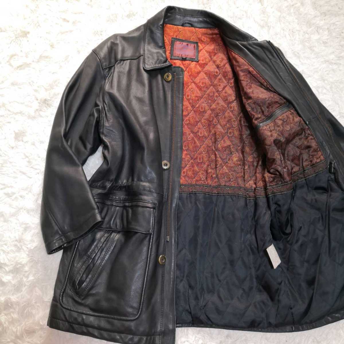 【新作登場，得価】 XL メンズビギ Men's Bigi ペイズリー キルティング コート レザージャケット ブラック ラムレザー 羊革 LL スキン ロング(XLサイズ以上)｜売買されたオークション情報、yahooの商品情報をアー XLサイズ以上