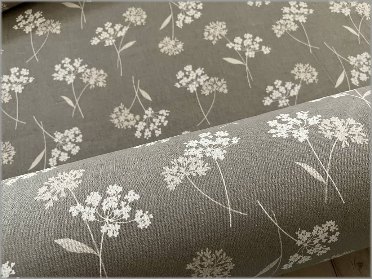 mets★5m*綿麻キャンバス*レースフラワー*gray*花柄*生地布地1A