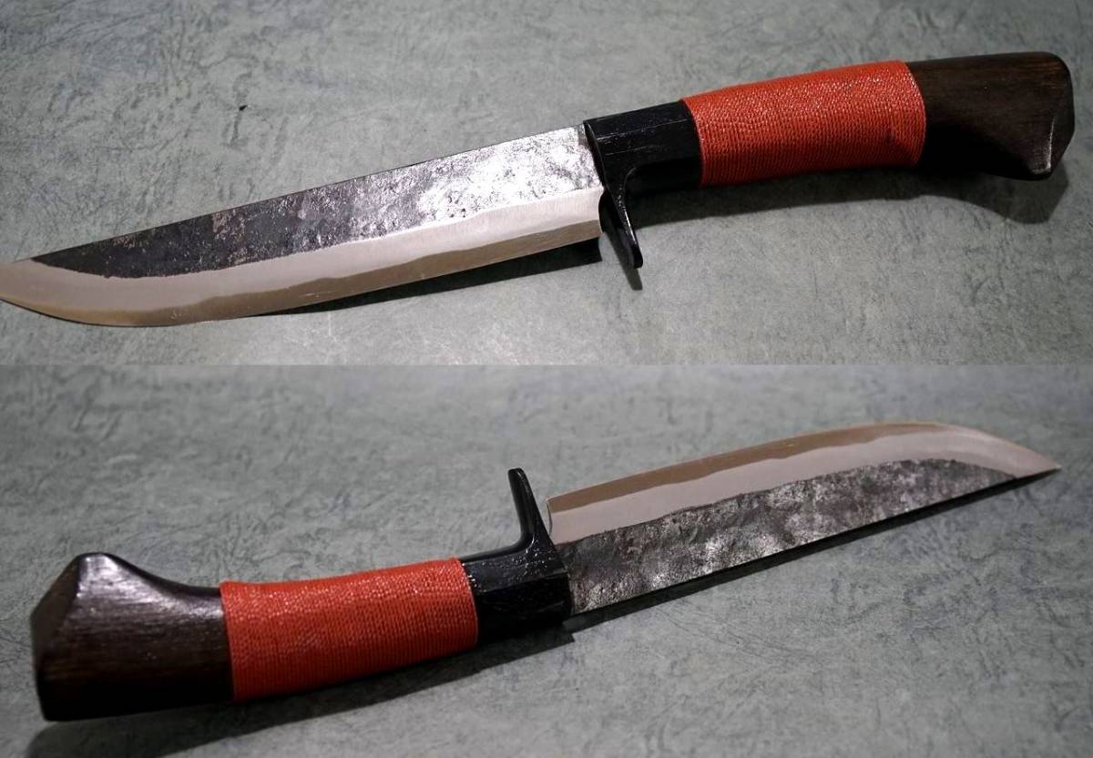 ナイフ】未使用保管品 レッドオルカ 秋友義彦作 黒打剣鉈 5寸 全長30 