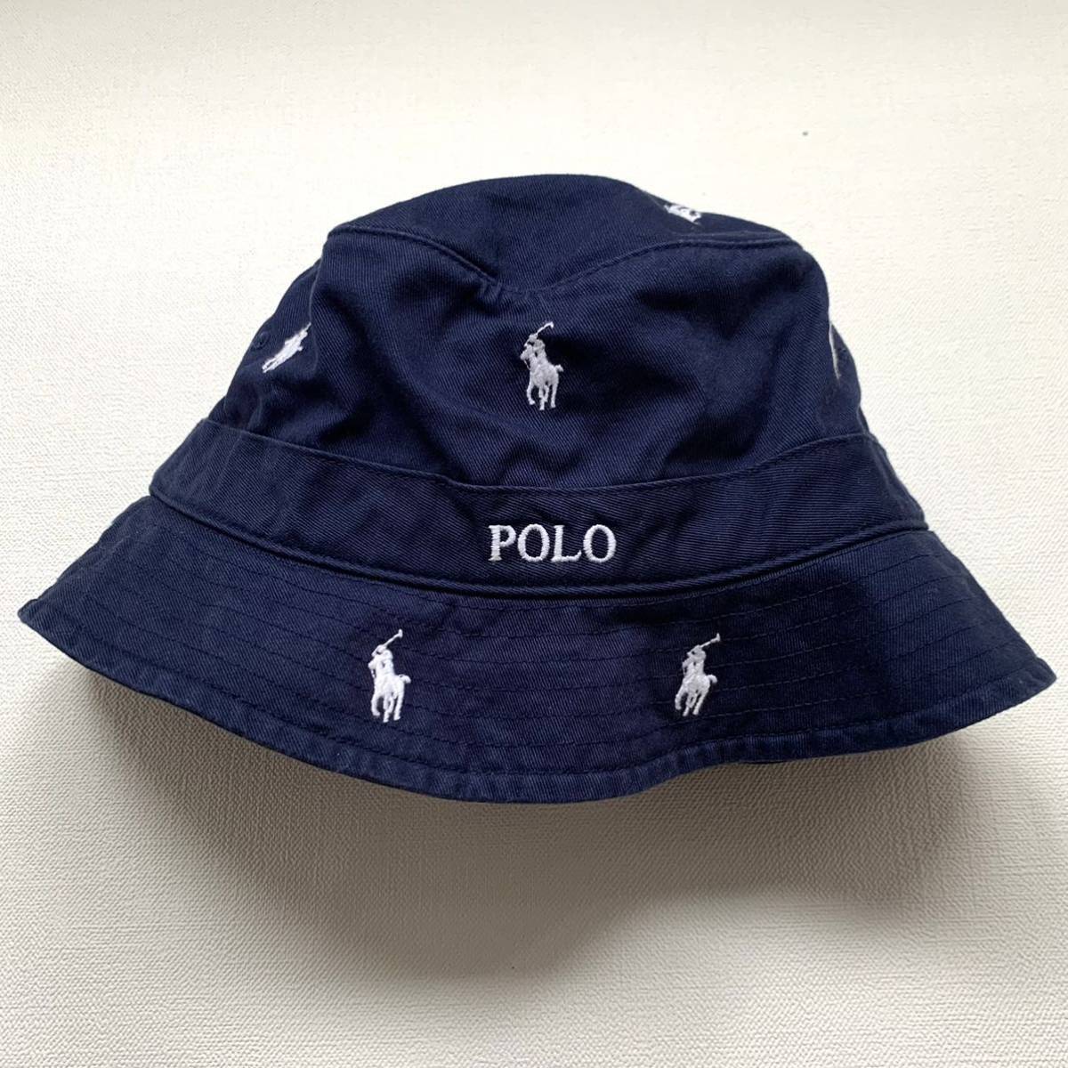 ネイビー バケットハット ポロ刺繍 新品正規 ポロ ラルフローレン Polo Ralph Lauren ポニー 刺繍 総柄