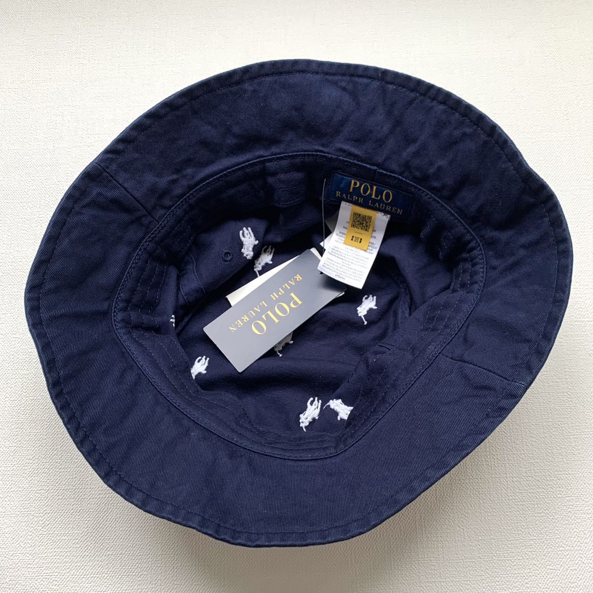 ネイビー バケットハット ポロ刺繍 新品正規 ポロ ラルフローレン Polo Ralph Lauren ポニー 刺繍 総柄