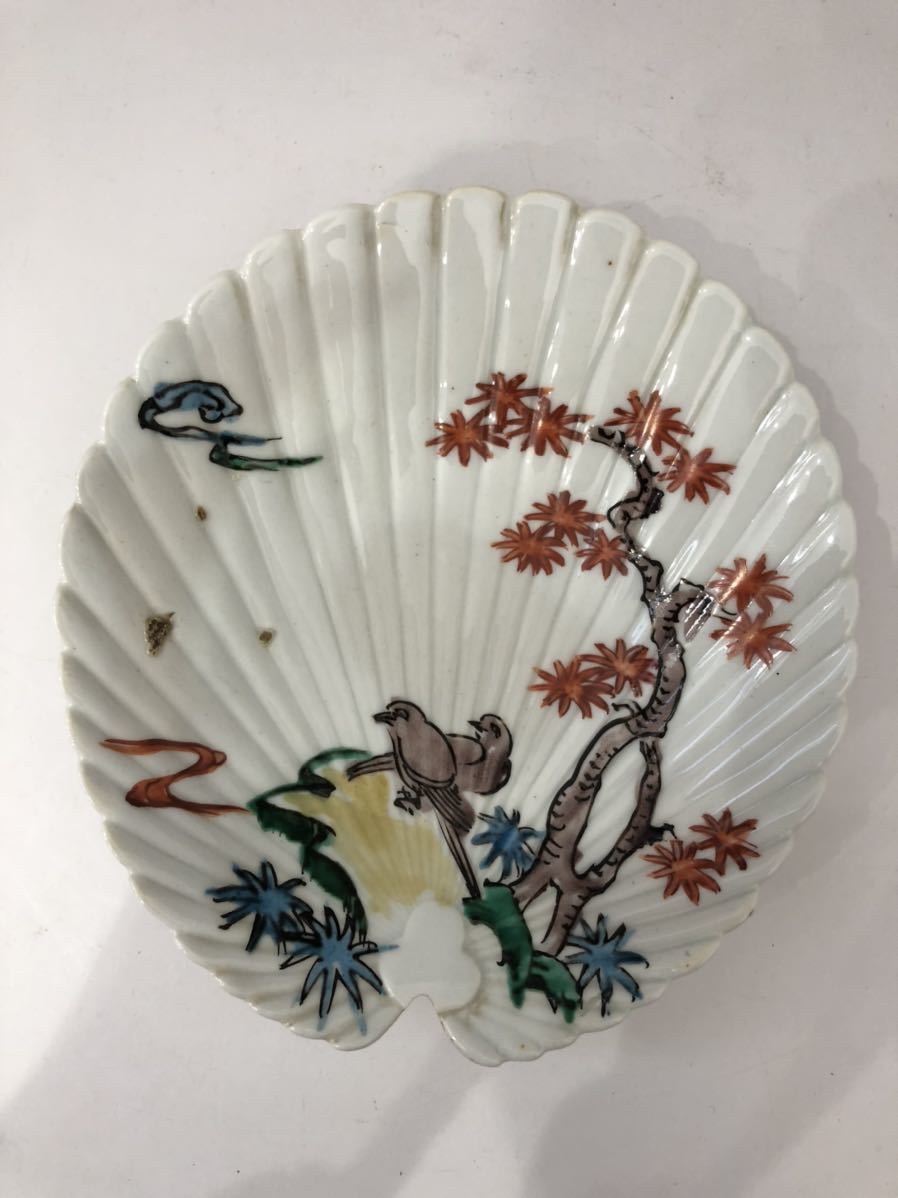 江戸中期 九谷五彩 古九谷色絵花鳥図扇皿(皿)｜売買された