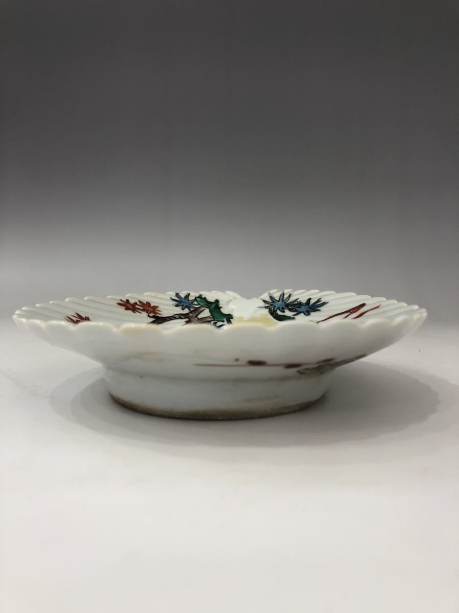 江戸中期 九谷五彩 古九谷色絵花鳥図扇皿(皿)｜売買された