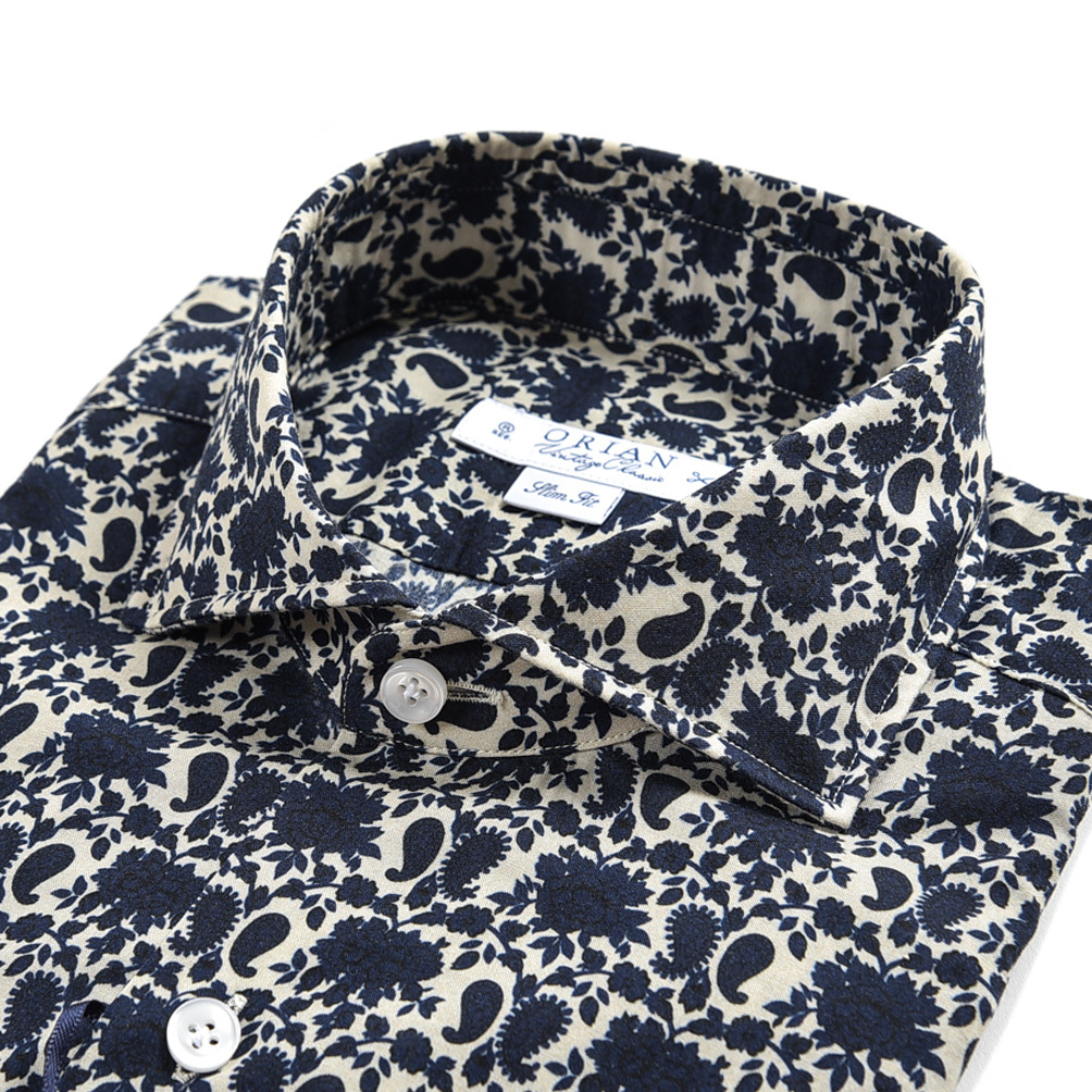 【超激得，爆買い】 オリアン ORIAN Vintage Classic シャツ SLIM FIT ホリゾンタルカラー 長袖 メンズ コットン 100% 総柄 ネイビー 373160-39(Mサイズ)｜売買されたオークション情報、yahooの商品情報をアーカイブ公開 - オー ドレスシャツ、ワイシャツ
