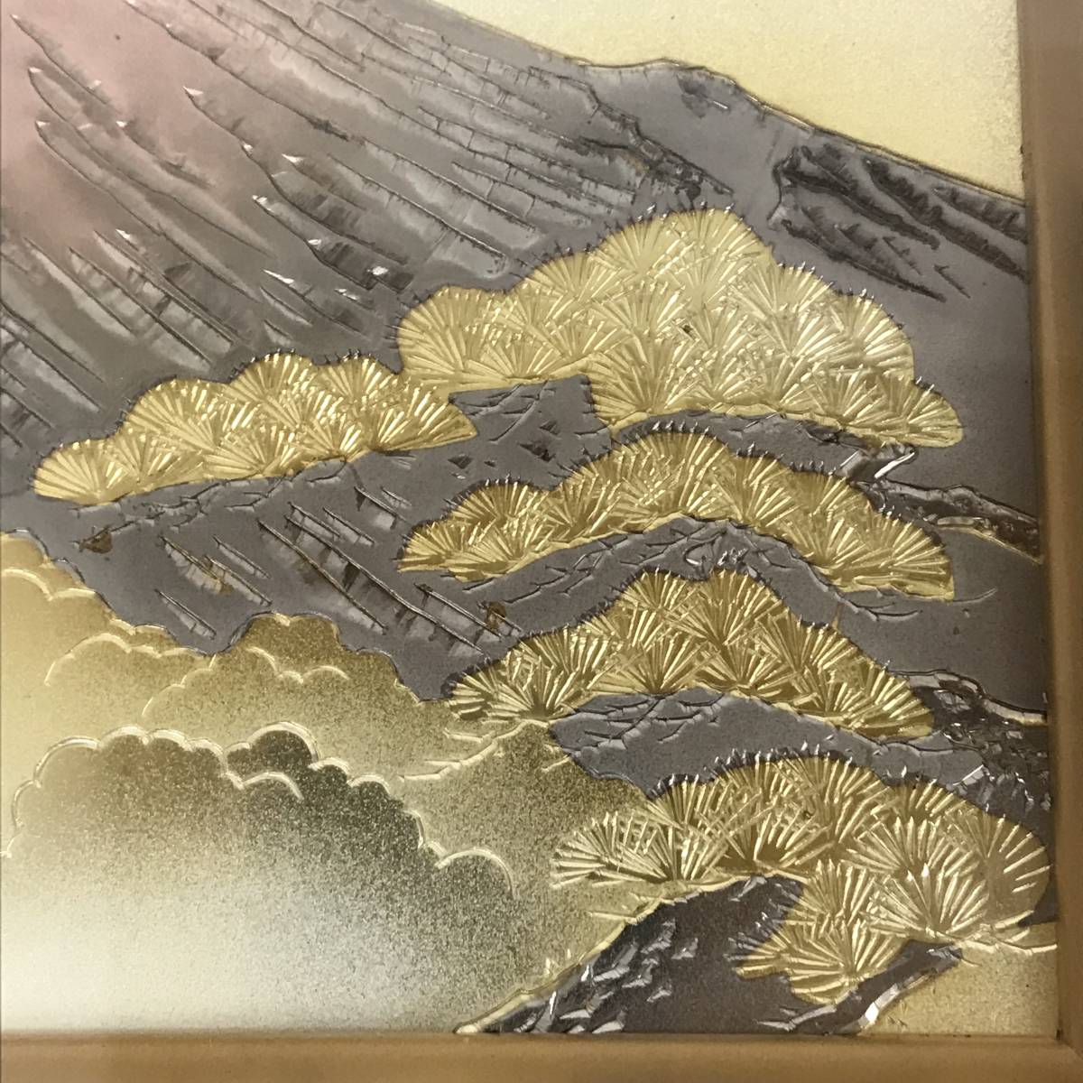 芳光刻 赤富士 銅板彫刻 純金 純銀 鍍金 工芸品 金属工芸 美術品 昭和