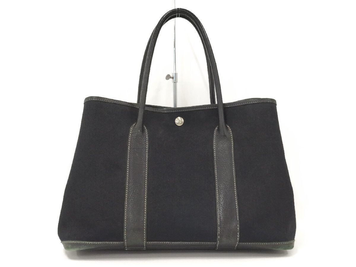 ○エルメス HERMES ガーデンパーティPM トートバッグ ブラック □G刻印 