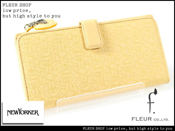 ■M761■ニューヨーカー ベア刺繍 二つ折り本革レザー長財布 黄
