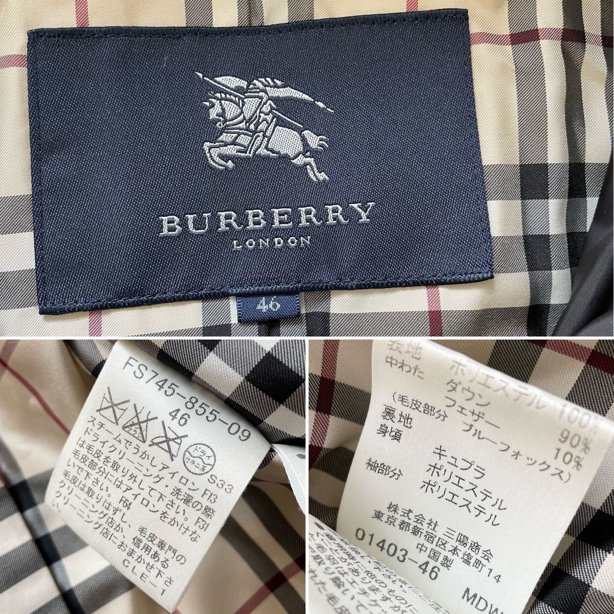 BURBERRY LONDON ダウンコート ノバチェック ラクーンファー　46 極美品 バーバリー Lサイズ ラクーンファー ダウン 黒 ショート丈