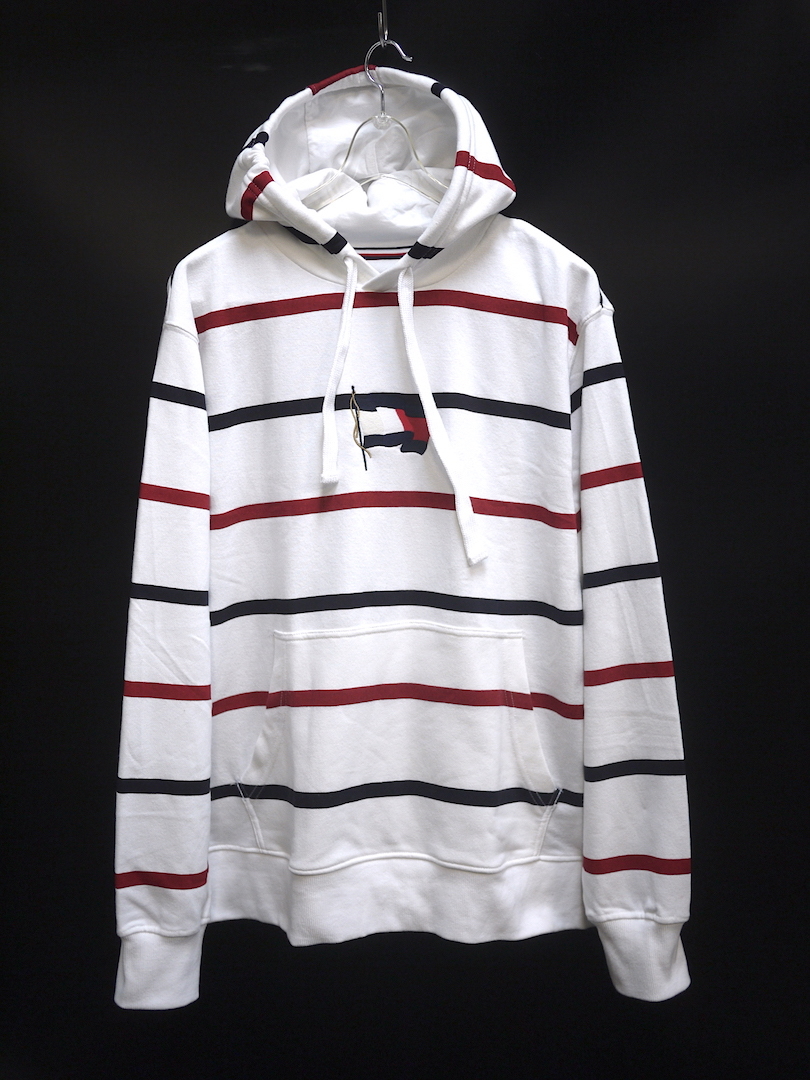 未使用訳あり 定価約1.9万 M トミーヒルフィガー TOMMY HILFIGER ボーダー スウェット パーカー 胸刺繍 フラッグカラー / トリコロール ヒルフィガー トミー TOMMY 訳あり返品不可 HILFIGER（トミー・ヒルフィガー） ストレッチ