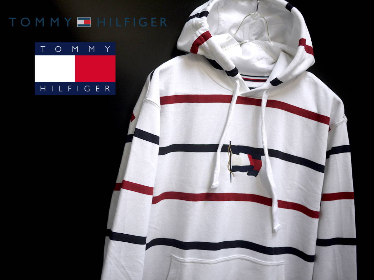 未使用訳あり 定価約1.9万 M トミーヒルフィガー TOMMY HILFIGER ボーダー スウェット パーカー 胸刺繍 フラッグカラー / トリコロール ヒルフィガー トミー TOMMY 訳あり返品不可 HILFIGER（トミー・ヒルフィガー） ストレッチ