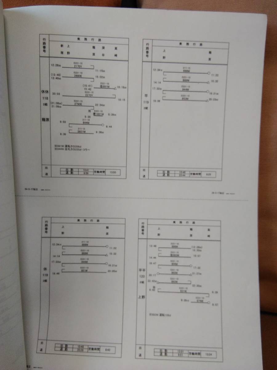 鉄道資料】 車掌行路表 平成24年3月17日改正 籠原運輸区 JR東日本