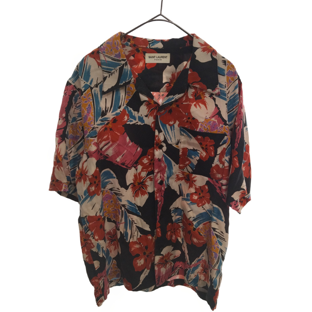 サンローランパリ 21SS フラワーデザイン 半袖 開襟 アロハ シャツ ピンク 638555