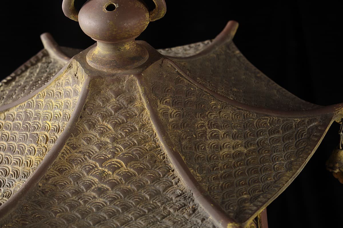 江戸時代 鳳凰文様 六角灯籠 金属工芸品 骨董品保証 江戸時代 鳳凰文様