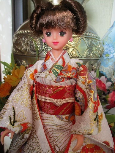 ジェニーちゃん用◇キモノノミライ◇着物＆帯 振袖 豪華金彩友禅 白
