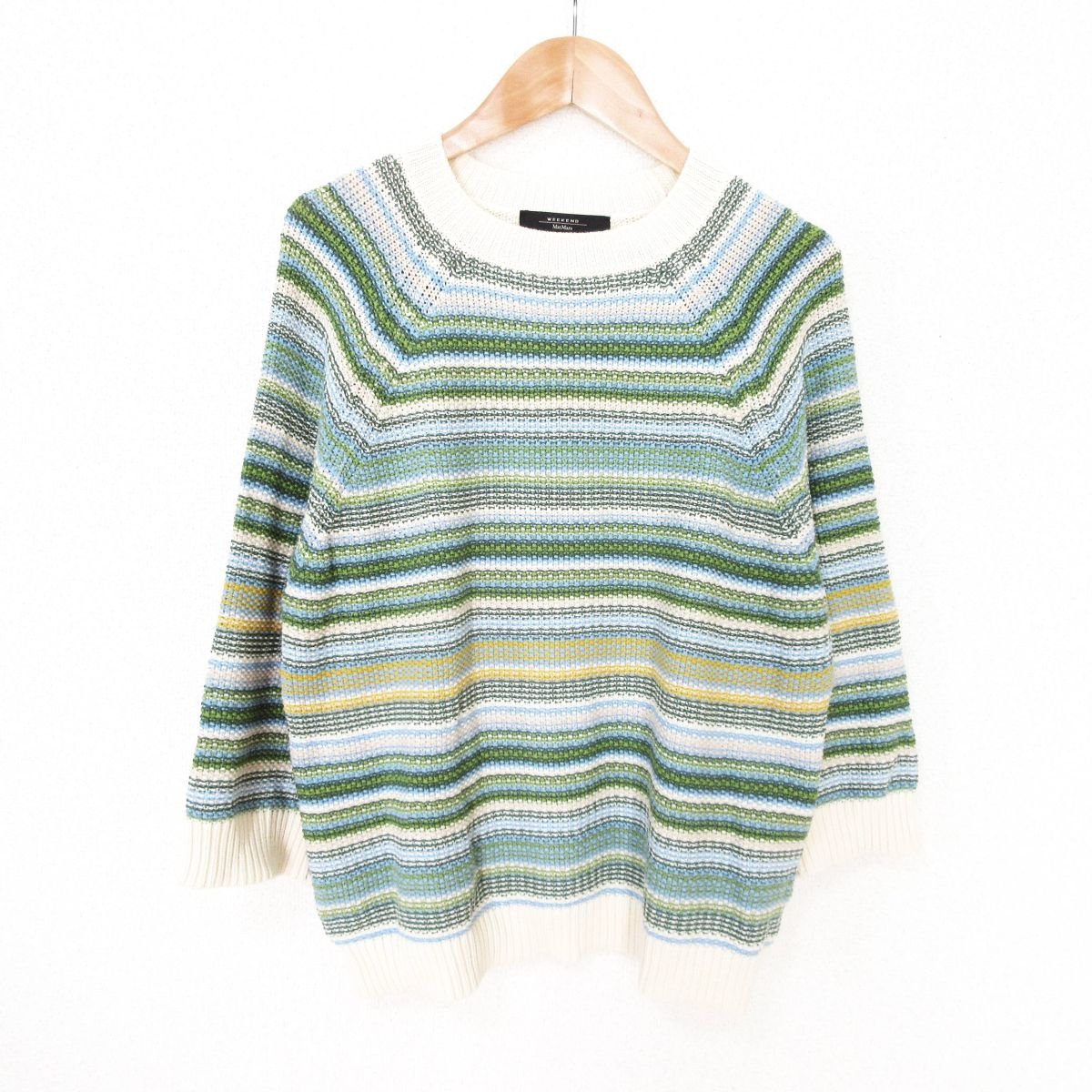 美品 近年モデル Weekend Max Mara ウィークエンドマックスマーラ 七分袖 ボーダー柄 ニット セーター M マルチカラー